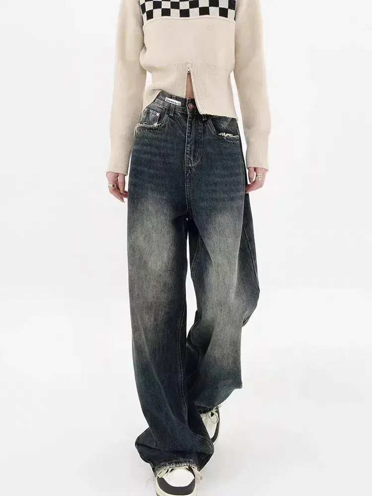 Bonnyshow Harajuku Y2K Baggy Jeans Women Streetwear Retro Fashion Autumn High Waist Pants Loose Wide Leg Denim Trousers Female