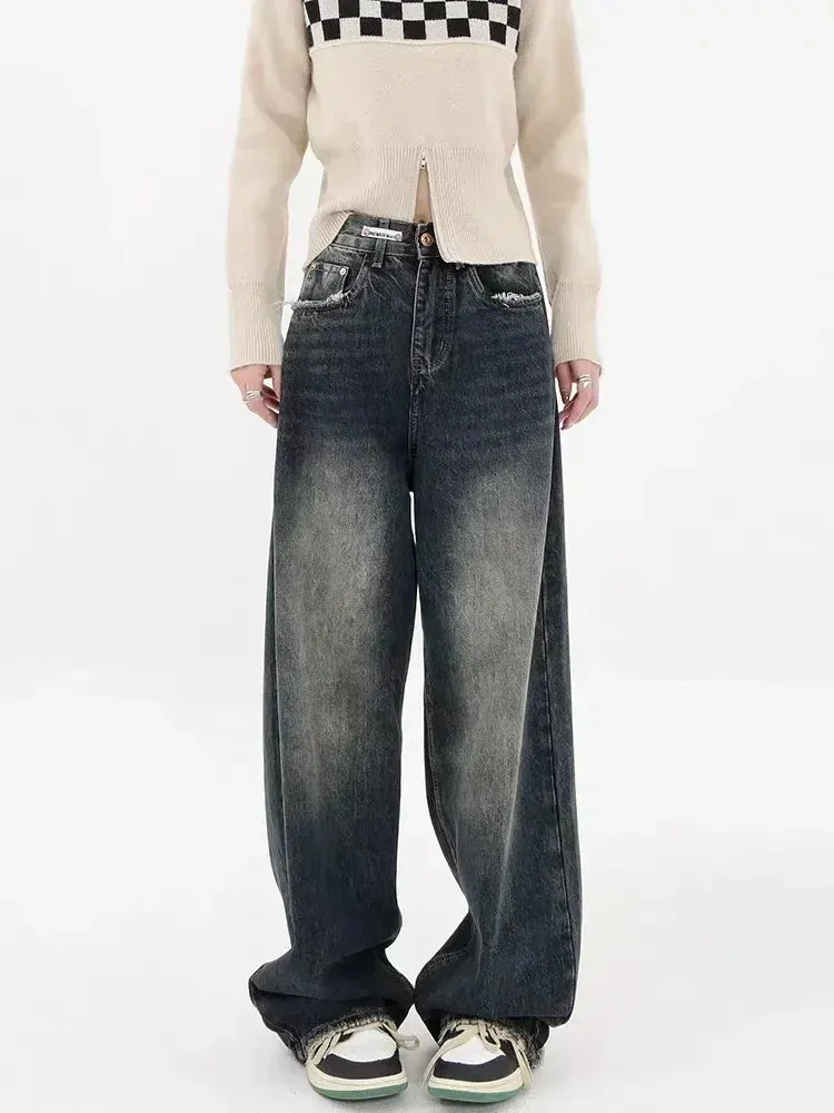 Bonnyshow Harajuku Y2K Baggy Jeans Women Streetwear Retro Fashion Autumn High Waist Pants Loose Wide Leg Denim Trousers Female
