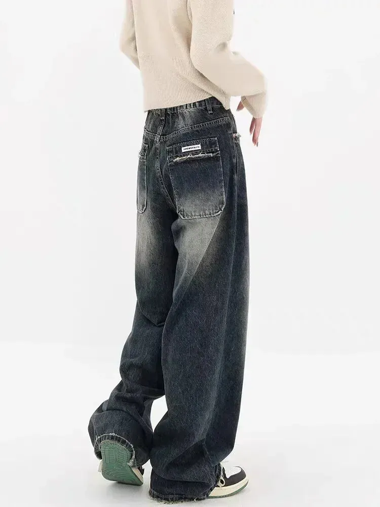 Bonnyshow Harajuku Y2K Baggy Jeans Women Streetwear Retro Fashion Autumn High Waist Pants Loose Wide Leg Denim Trousers Female
