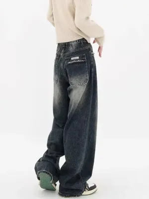 Bonnyshow Harajuku Y2K Baggy Jeans Women Streetwear Retro Fashion Autumn High Waist Pants Loose Wide Leg Denim Trousers Female