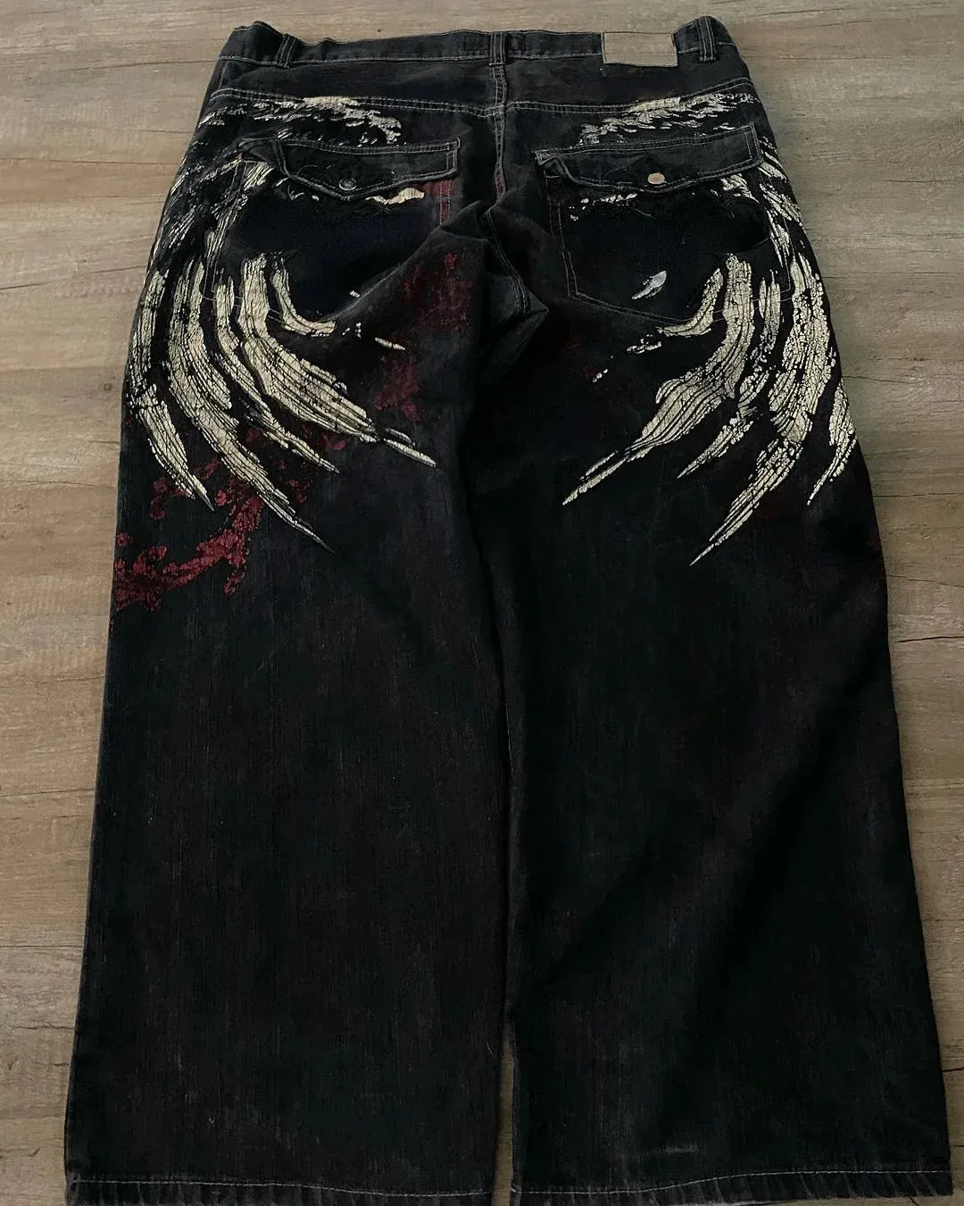 Bonnyshow Jeans New Harajuku Hip Hop Retro Skull Graphic Embroidered Baggy Jeans Denim Pants Men Women Goth High Waist Wide Trousers