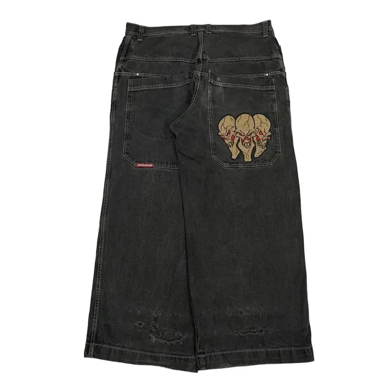 Bonnyshow Jeans New Harajuku Hip Hop Retro Skull Graphic Embroidered Baggy Jeans Denim Pants Men Women Goth High Waist Wide Trousers