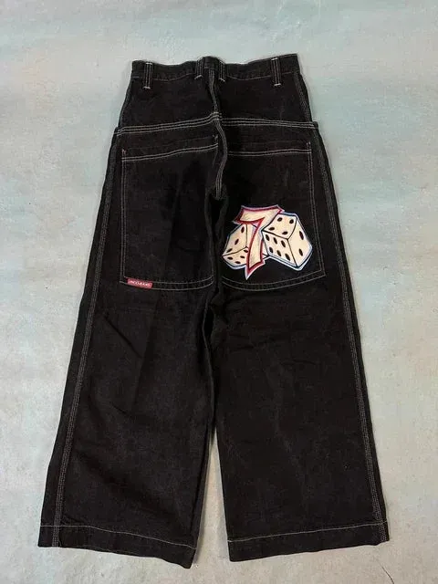 Bonnyshow Jeans New Harajuku Hip Hop Retro Skull Graphic Embroidered Baggy Jeans Denim Pants Men Women Goth High Waist Wide Trousers