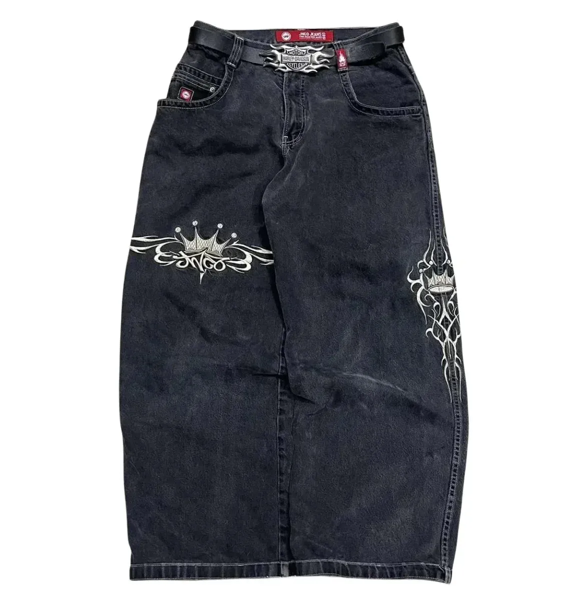 Bonnyshow Jeans New Harajuku Hip Hop Retro Skull Graphic Embroidered Baggy Jeans Denim Pants Men Women Goth High Waist Wide Trousers