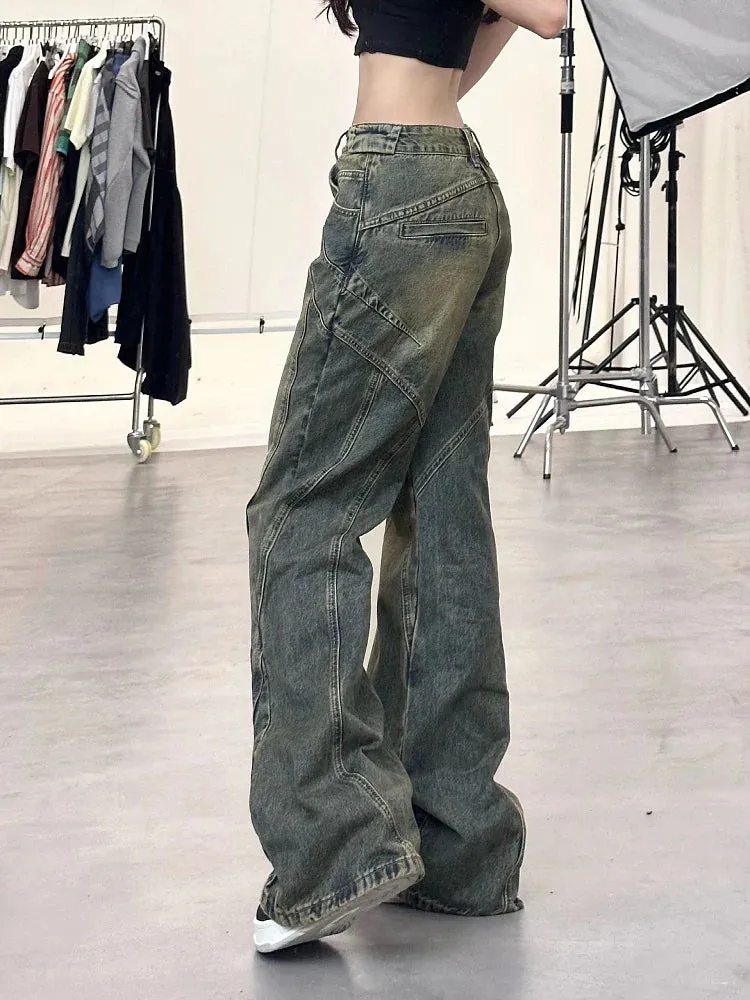Bonnyshow New Design Denim Wide Leg Pants High Waist Fashion Full Length Jeans Show Thin Classical Trousers Korean Retro Trend Streetwear