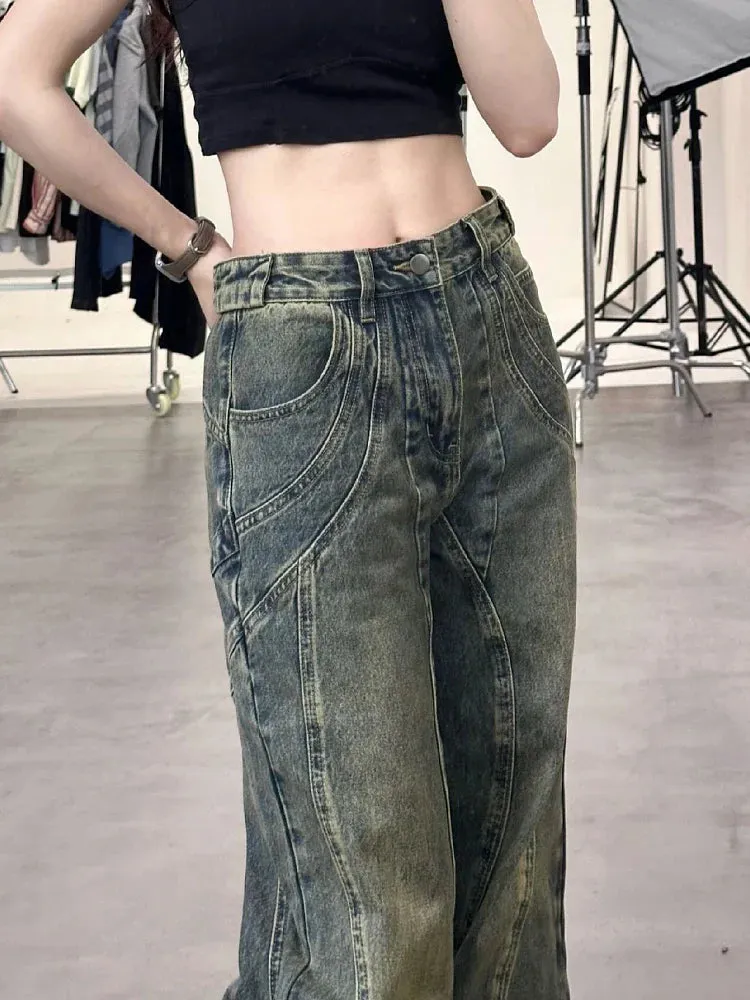 Bonnyshow New Design Denim Wide Leg Pants High Waist Fashion Full Length Jeans Show Thin Classical Trousers Korean Retro Trend Streetwear