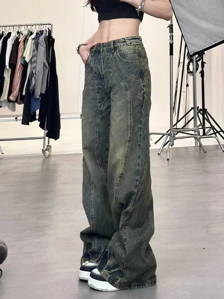 Bonnyshow New Design Denim Wide Leg Pants High Waist Fashion Full Length Jeans Show Thin Classical Trousers Korean Retro Trend Streetwear