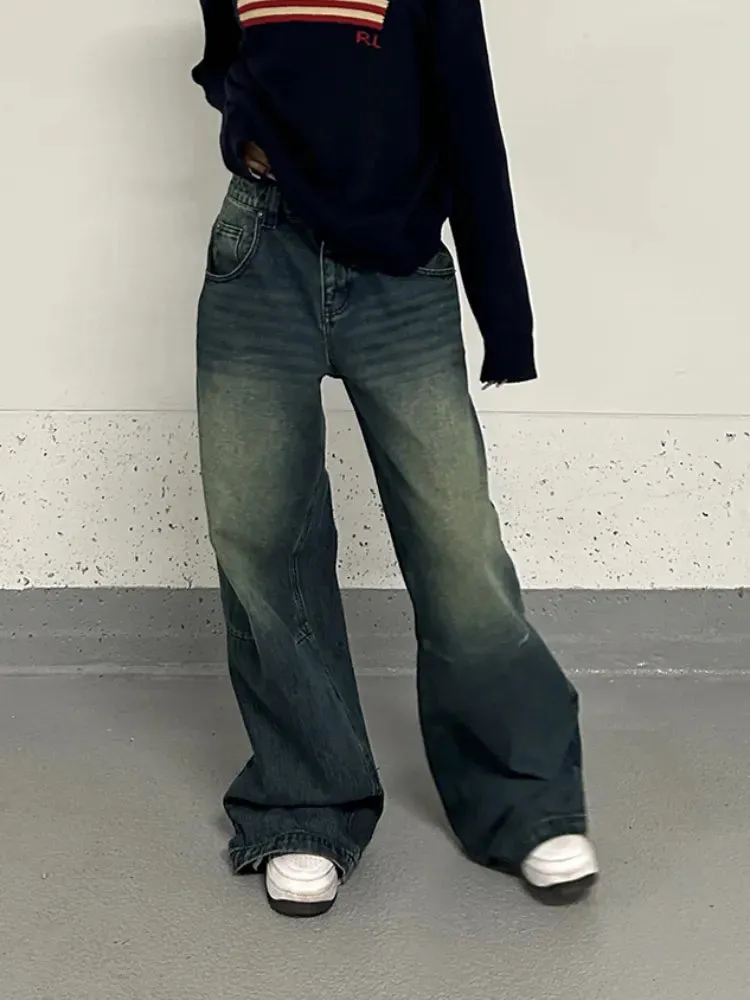 Bonnyshow Vintage Baggy Jeans Wide Women Grunge Oversized American Retro High Waist Denim Trousers Female Streetwear Cowboy Pants