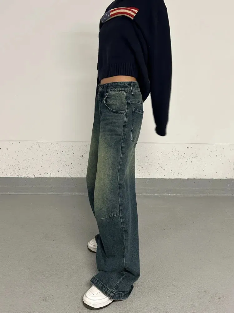 Bonnyshow Vintage Baggy Jeans Wide Women Grunge Oversized American Retro High Waist Denim Trousers Female Streetwear Cowboy Pants