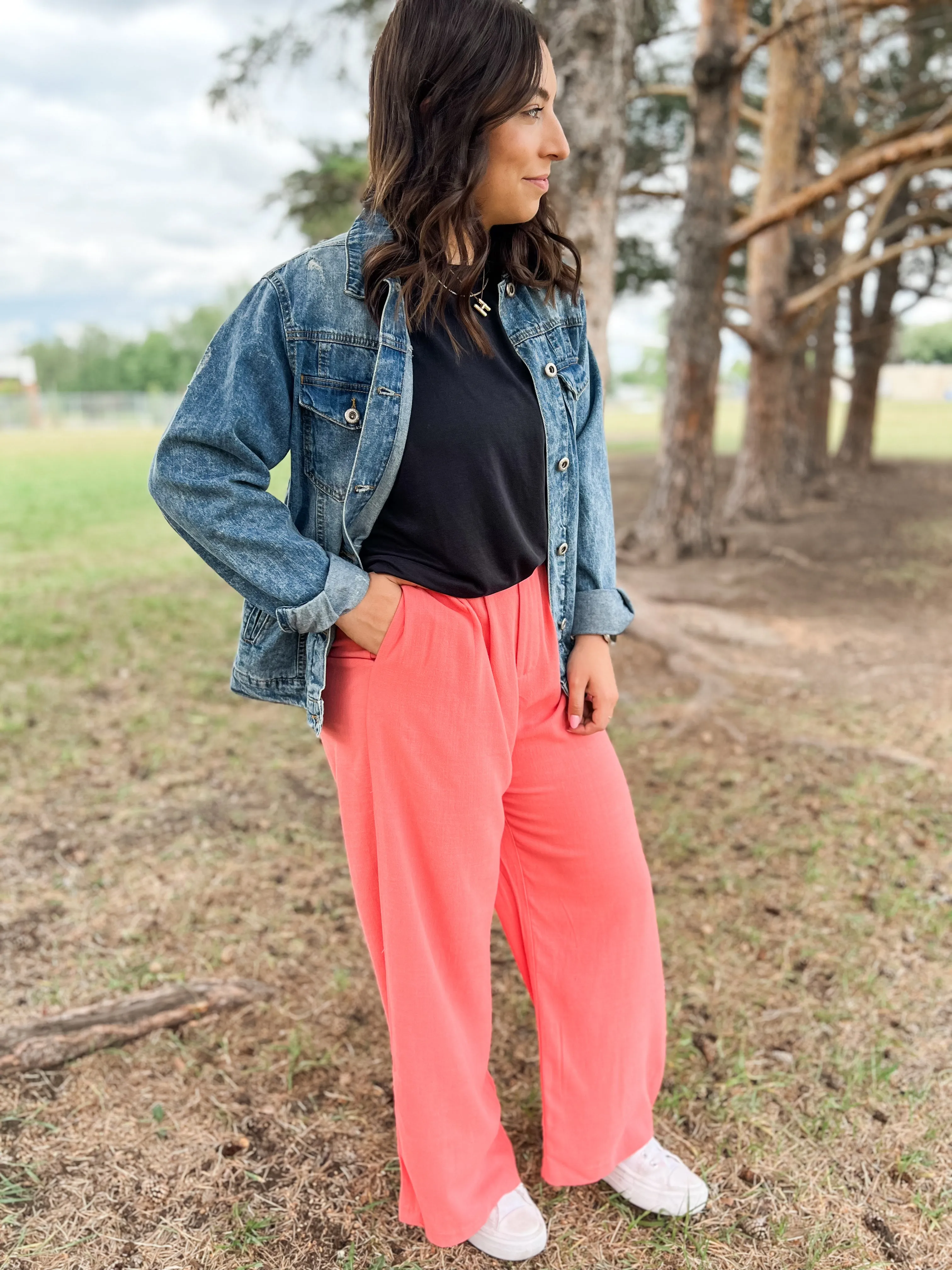Botanical Linen Trousers - Pink