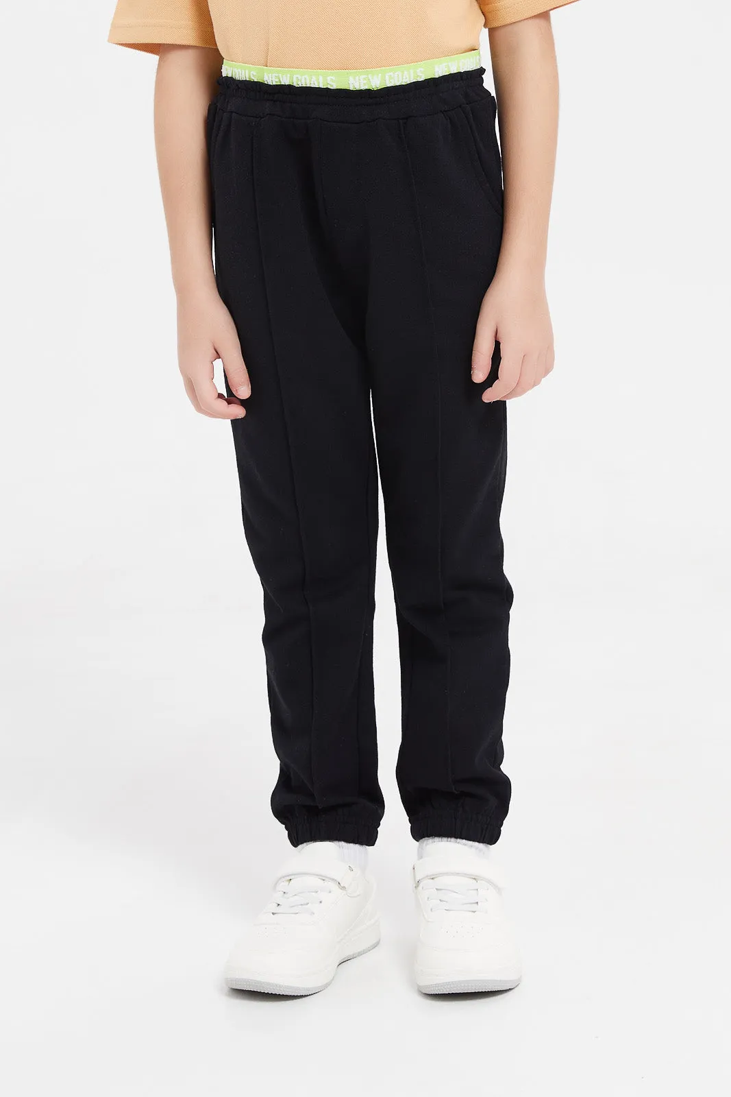 Boys Black Neon Waist Pull On Joggers