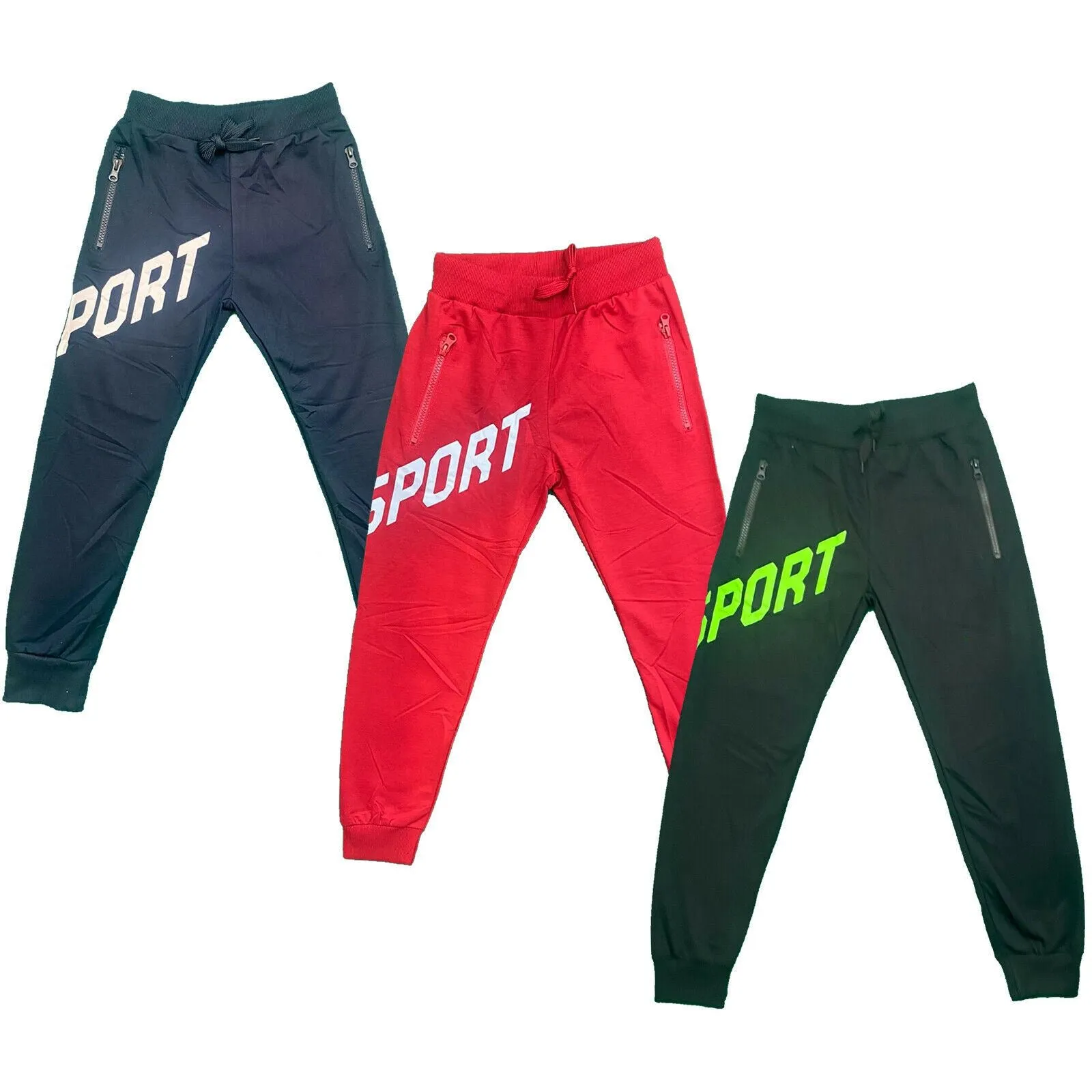 Boys Girls Kids Sport Zip Pocket Jogging Sports Tracksuit Bottoms Joggers PE Gym