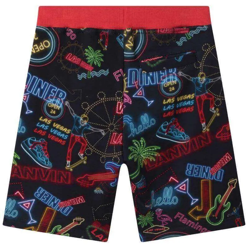 Boys Red Neon Print Shorts