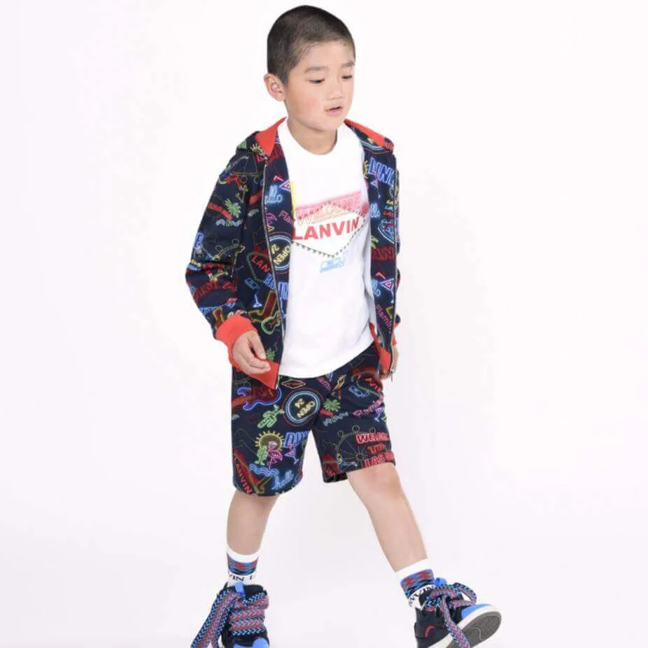 Boys Red Neon Print Shorts