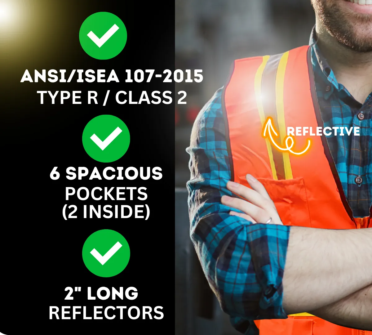 Bright Orange Safety Vest with Reflective Stripes - Extra Large  - SF-82718