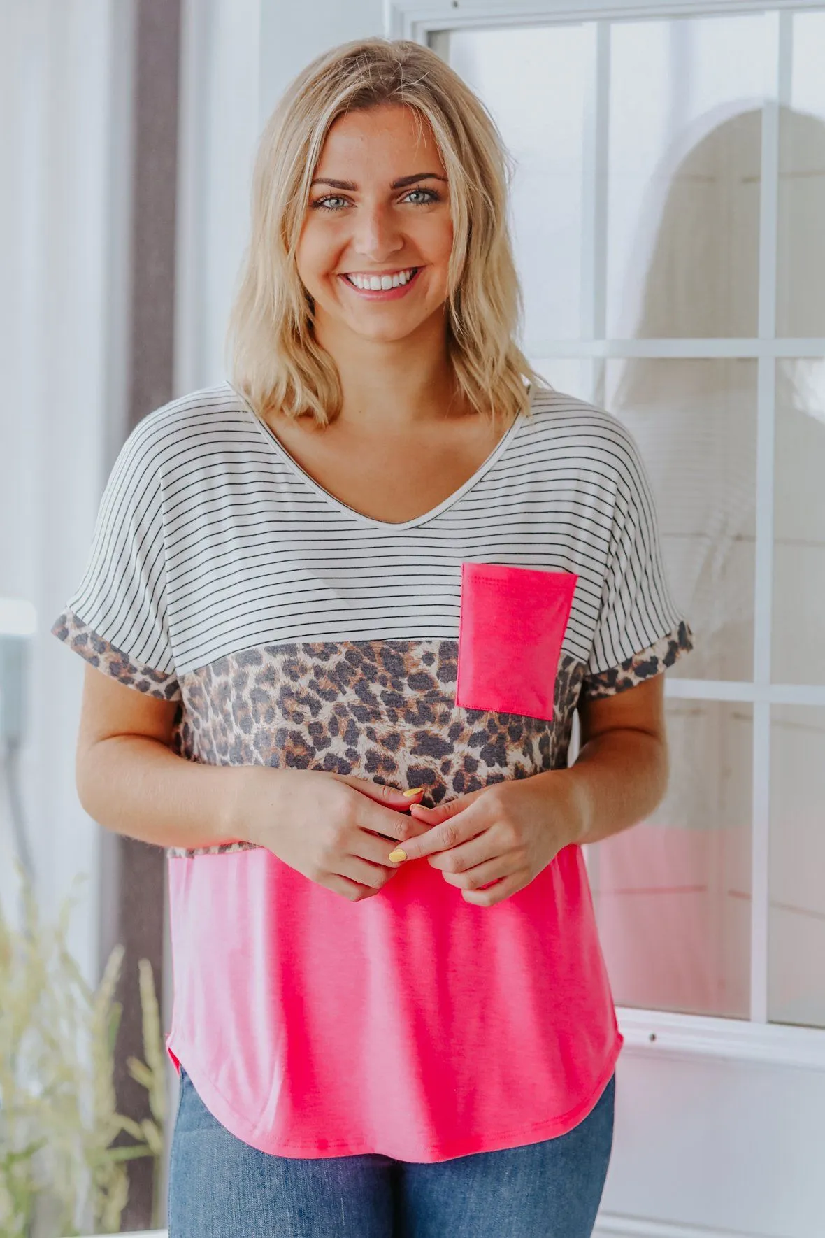Brighter Than The Rest Color Block Short Sleeve Top in Fuchsia