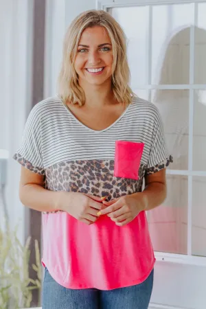 Brighter Than The Rest Color Block Short Sleeve Top in Fuchsia