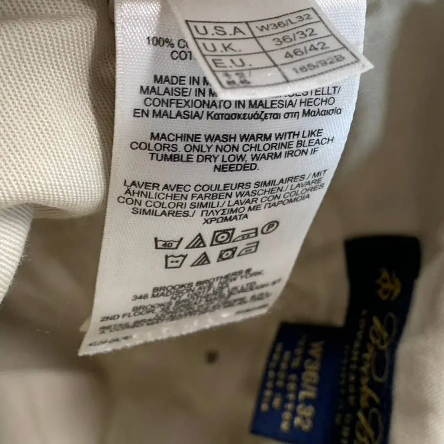 BROOKS BROTHERS Men's Khaki Hudson Fit Stretch Advantage Chino Pants SZ 36X32