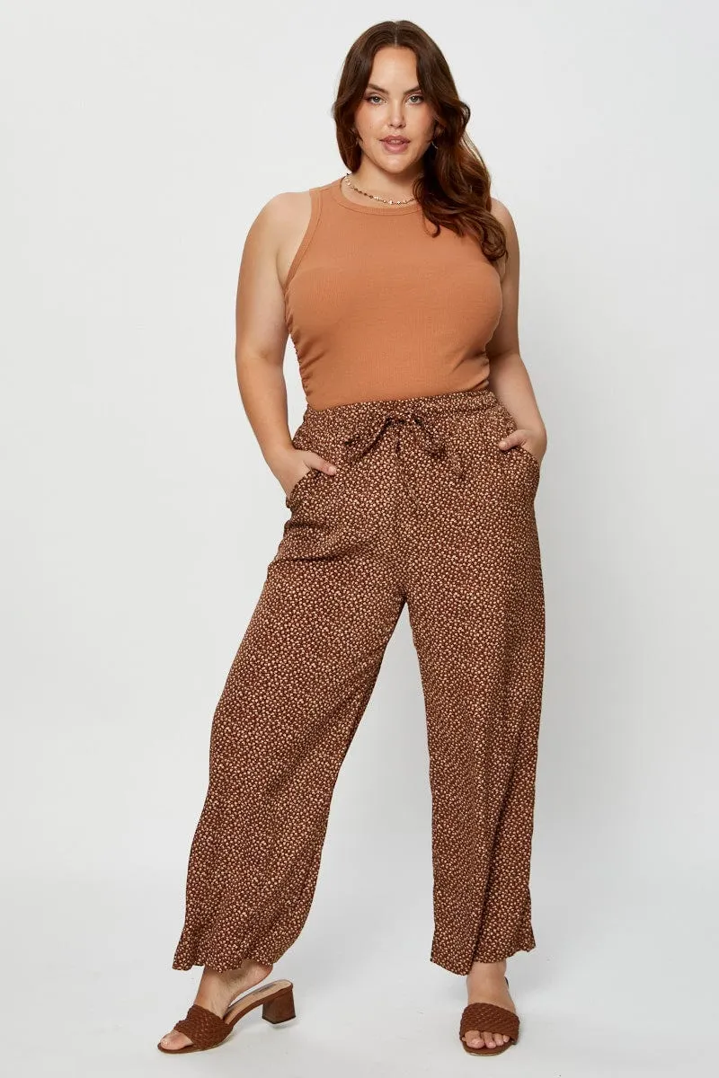 Brown Wide Leg Pants High Rise Waist Tie