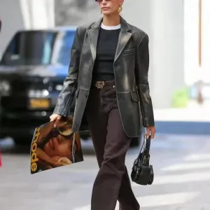 Brushed brown leather Blazer