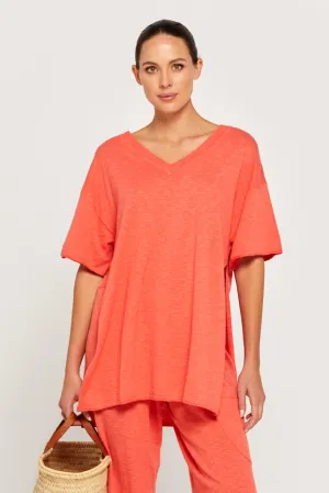 BY RIDLEY Womens Teresa Linen Top - Coral