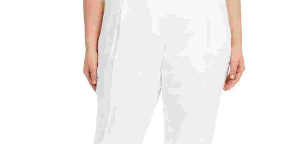 Calvin Klein Women's Plus Linen Blend High Waist Ankle Pants White Size 14W