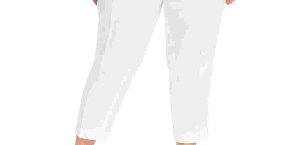 Calvin Klein Women's Plus Linen Blend High Waist Ankle Pants White Size 14W