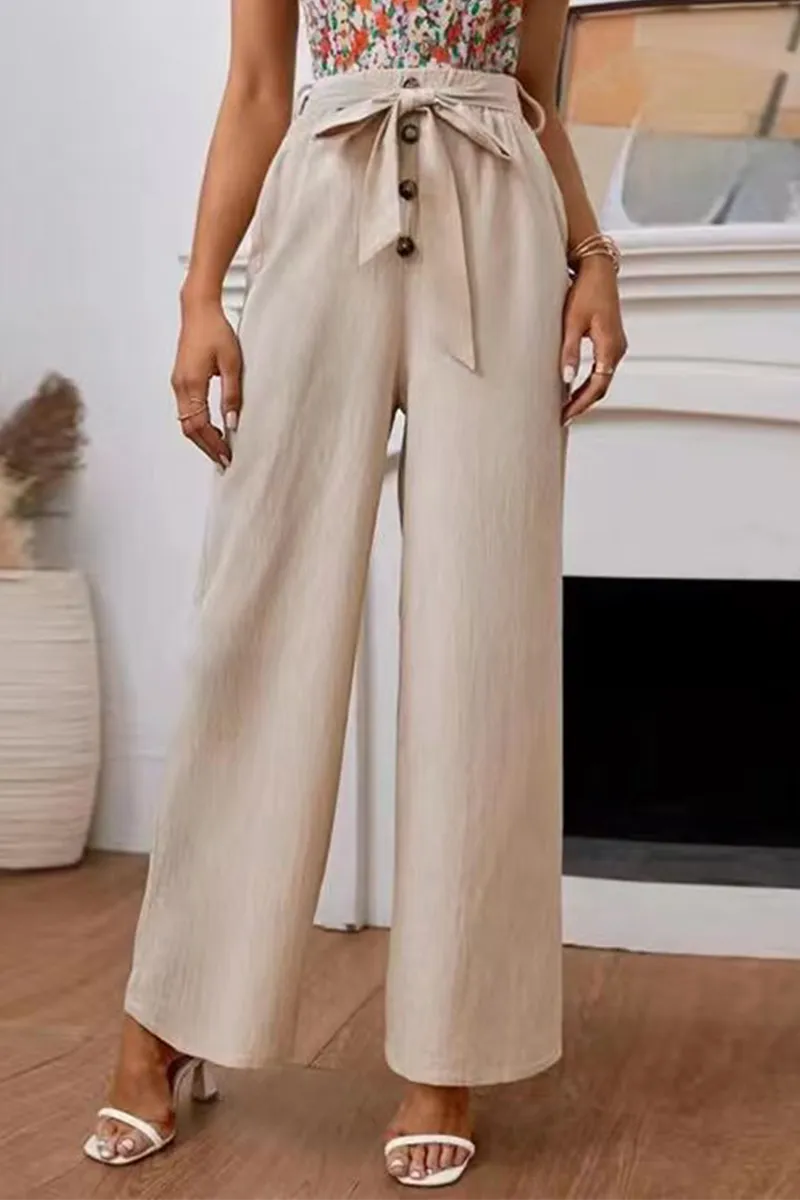 Casual Solid Bandage Straight High Waist Wide Leg Solid Color Bottoms(5 Colors)