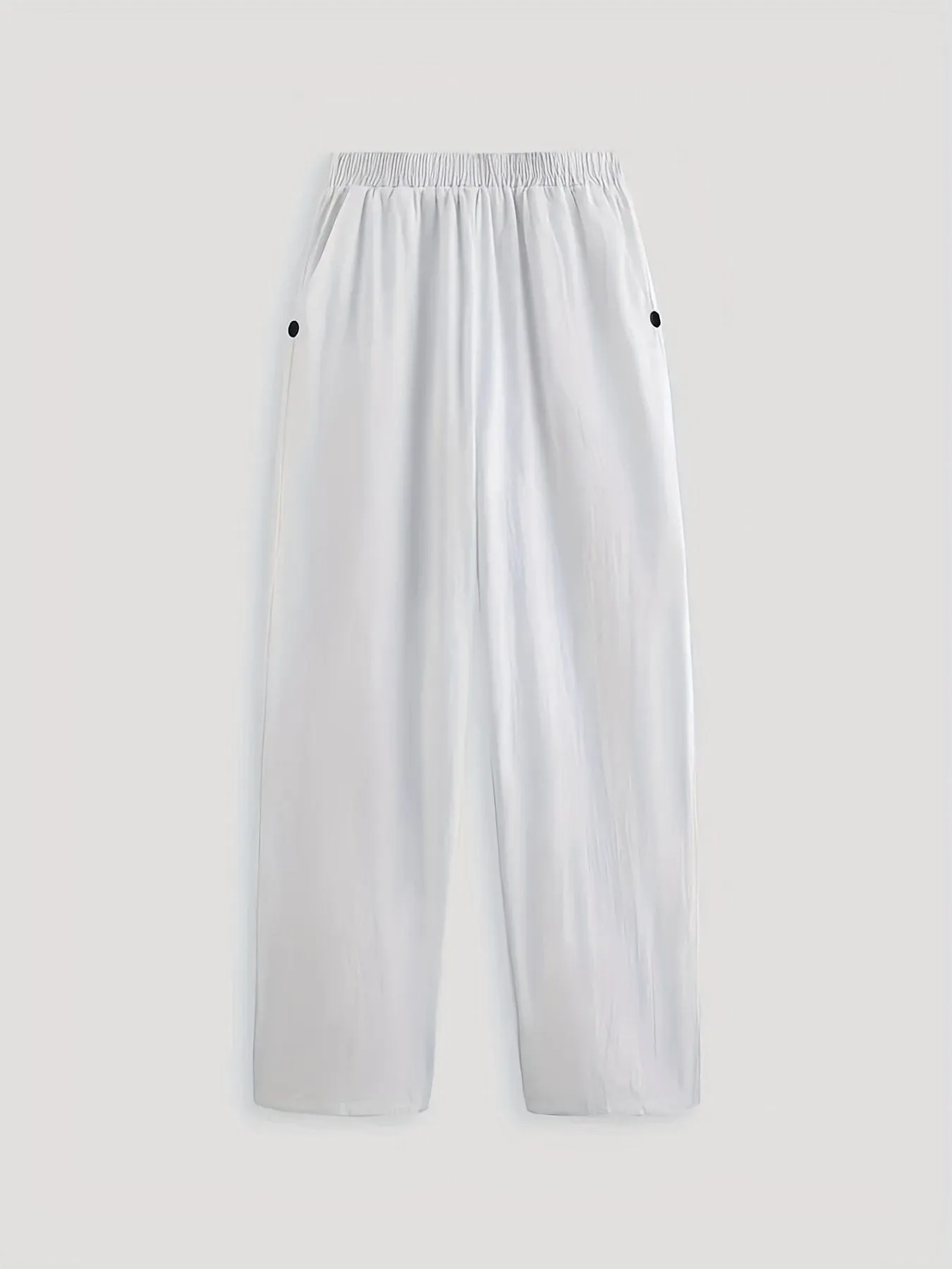 Casual Solid Elastic Waist Pockets Loose Pants