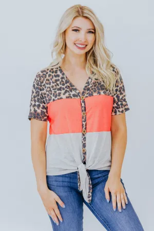 Causing Trouble Color Block Top in Neon Coral