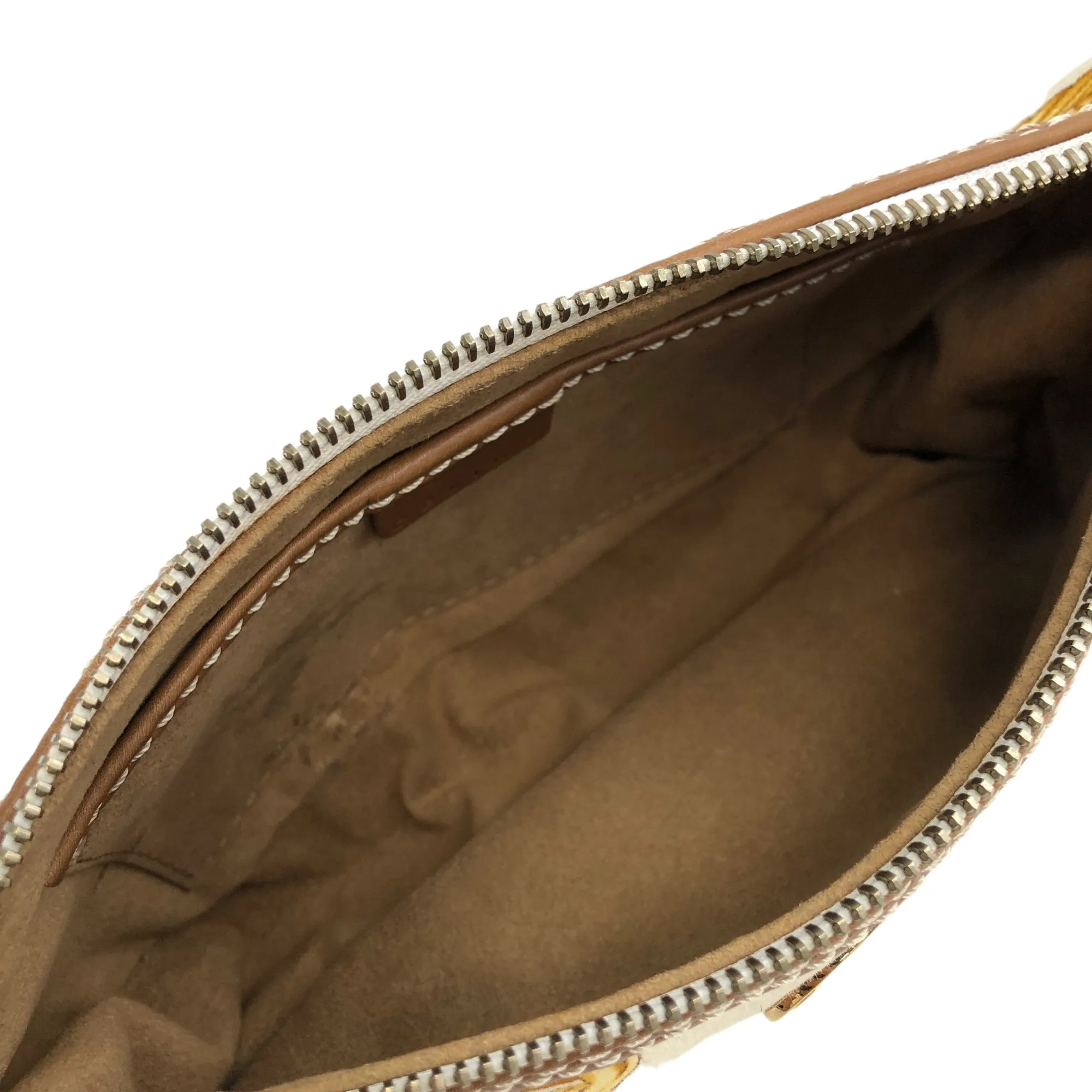 CELINE Blason Canvas Leather Handbag White Vintage  vzzbsd