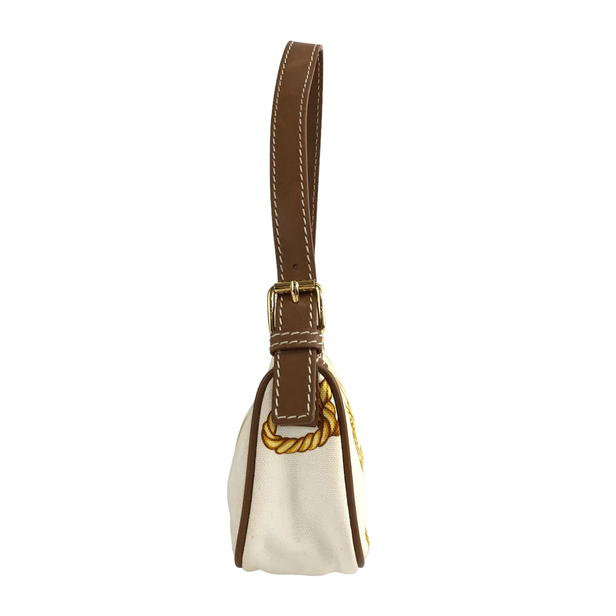CELINE Blason Canvas Leather Handbag White Vintage  vzzbsd