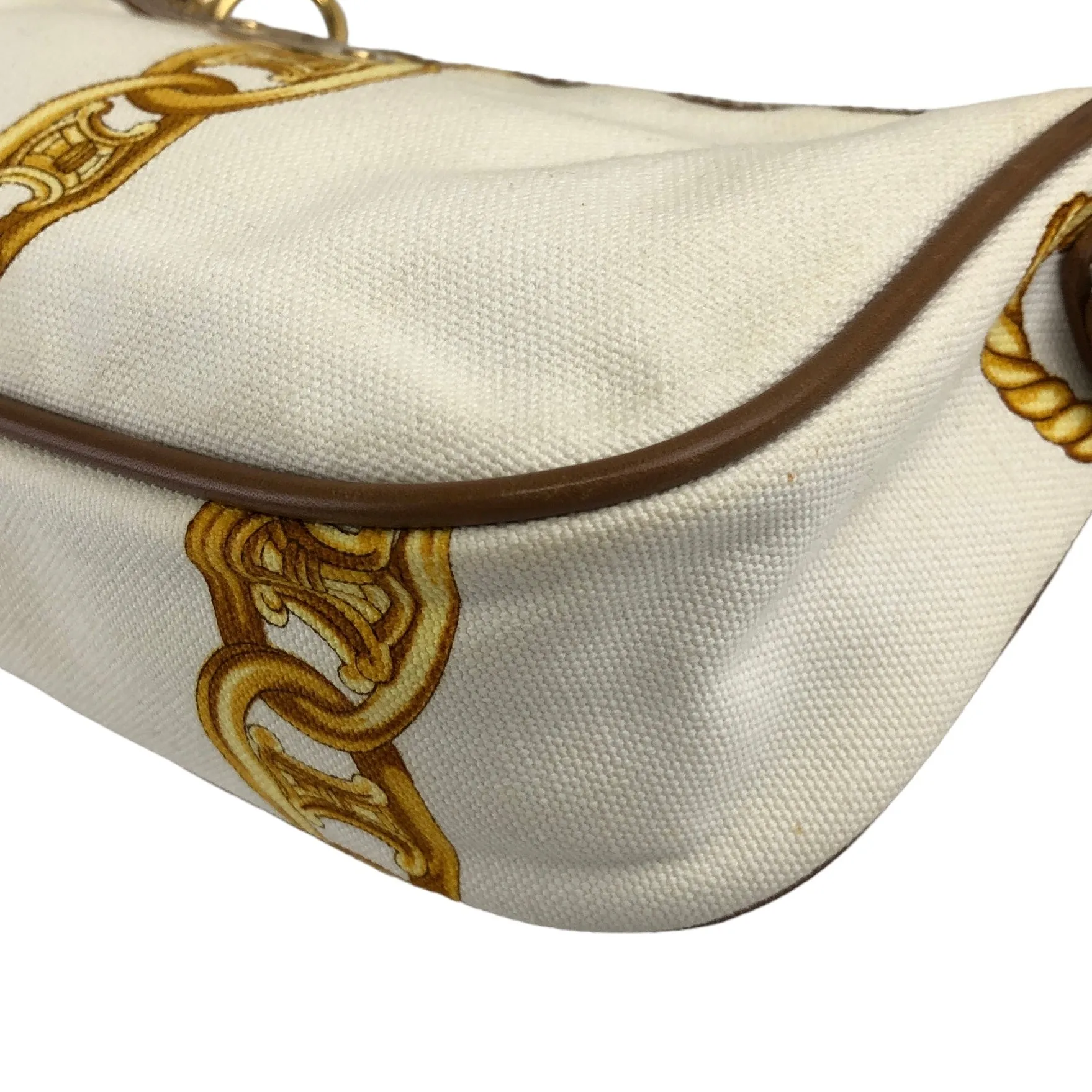 CELINE Blason Canvas Leather Handbag White Vintage  vzzbsd