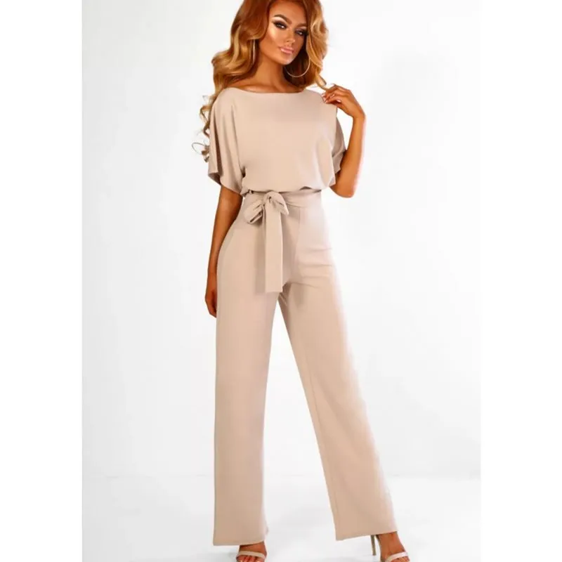 Charming Women's Summer Button Lace-up Short-sleeved Jumpsuits