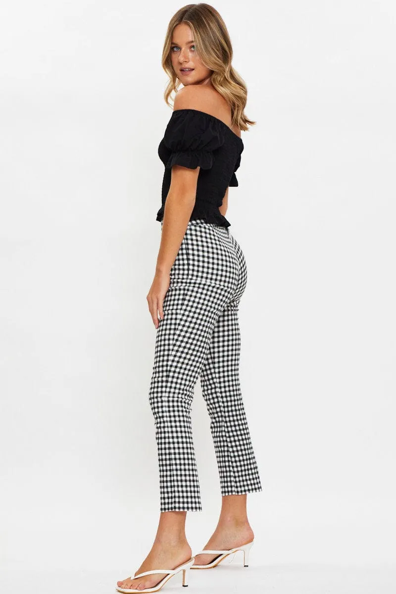 Check High Waist Check Print Flare Hem Pants