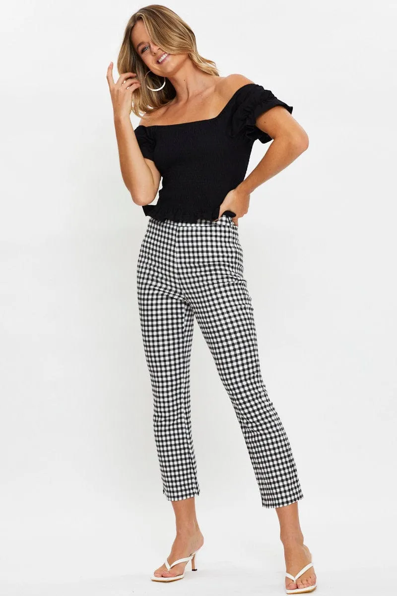 Check High Waist Check Print Flare Hem Pants