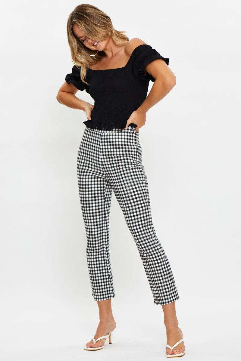 Check High Waist Check Print Flare Hem Pants