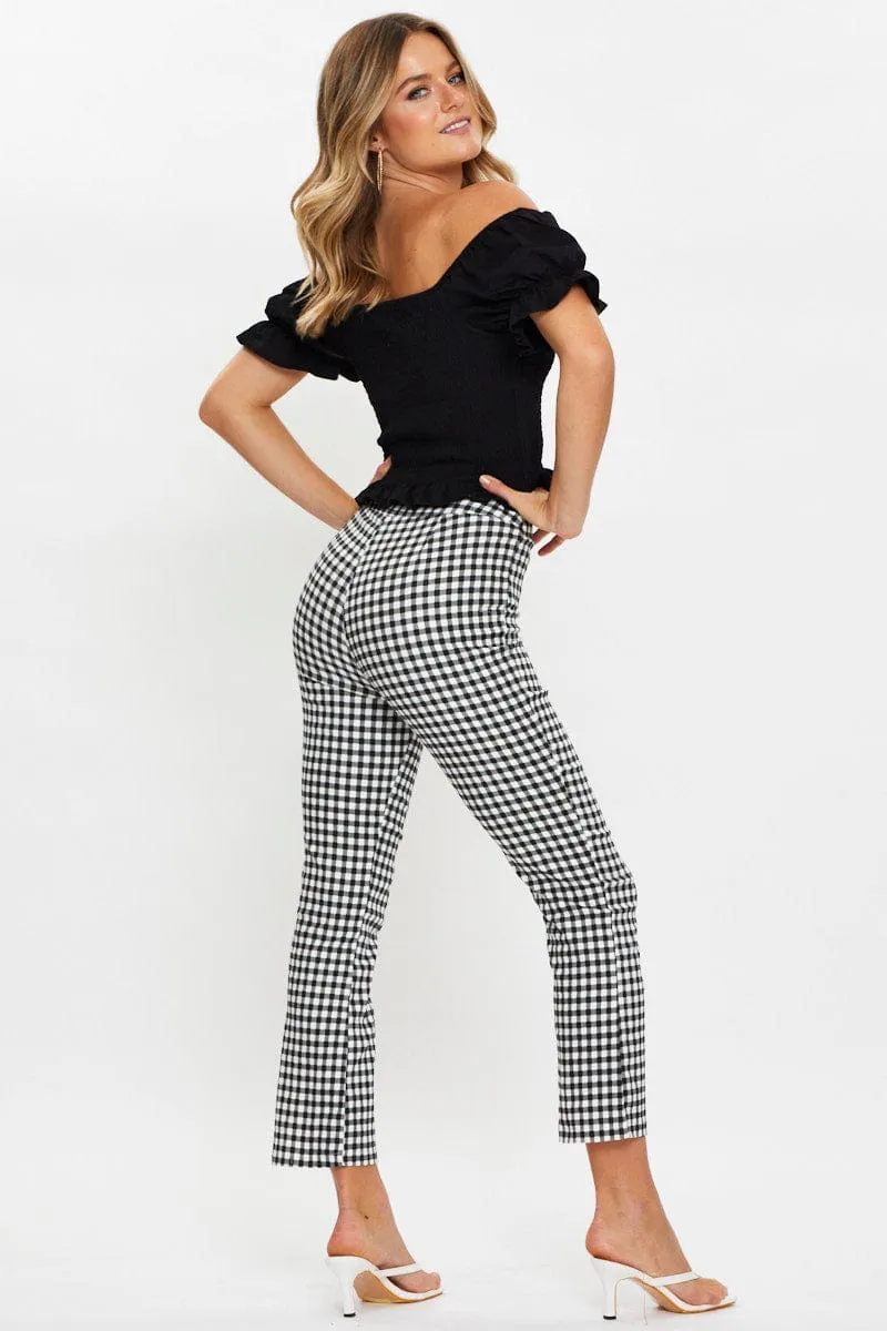Check High Waist Check Print Flare Hem Pants