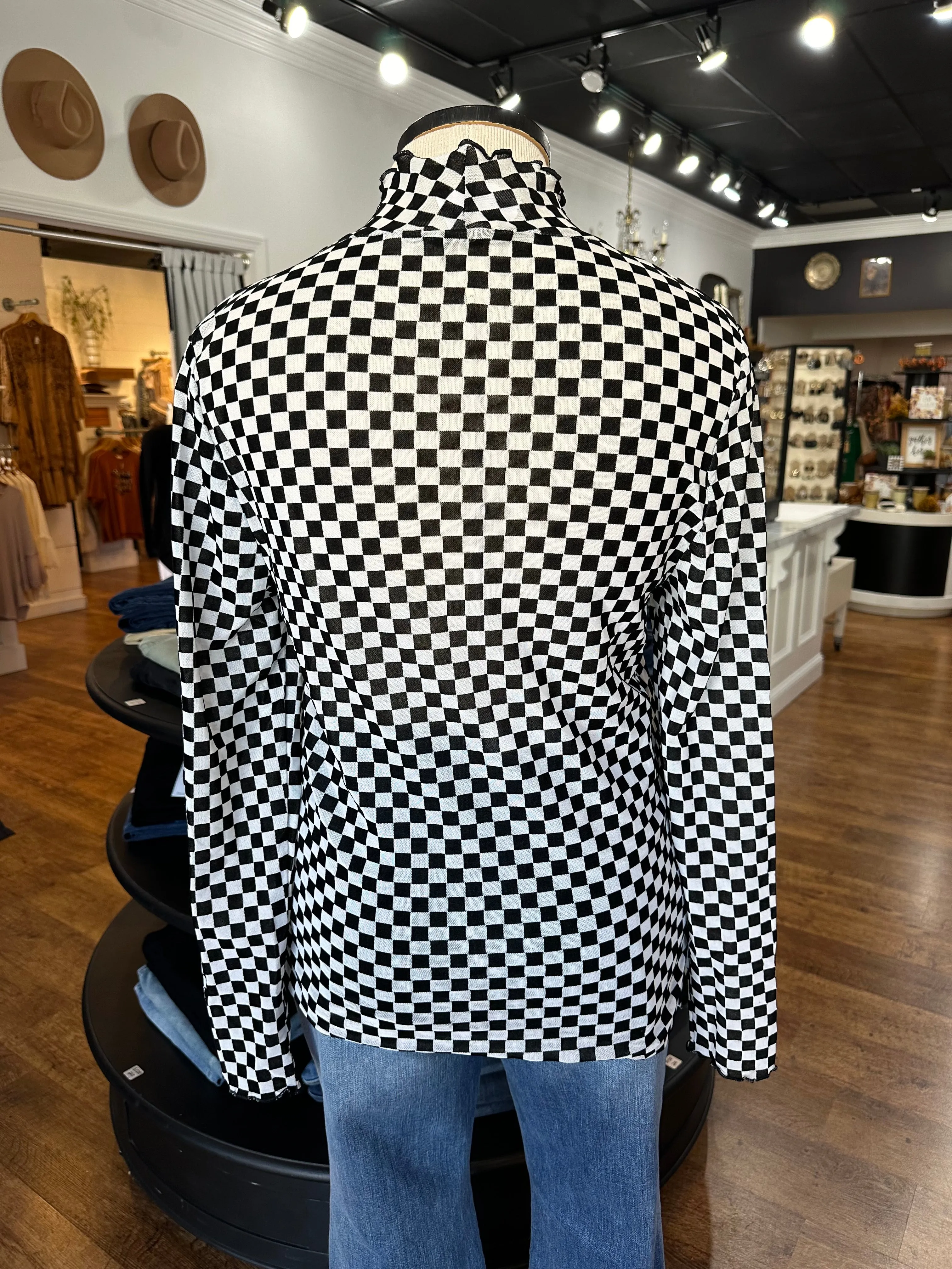 Check Me Out Checkered Mesh Top