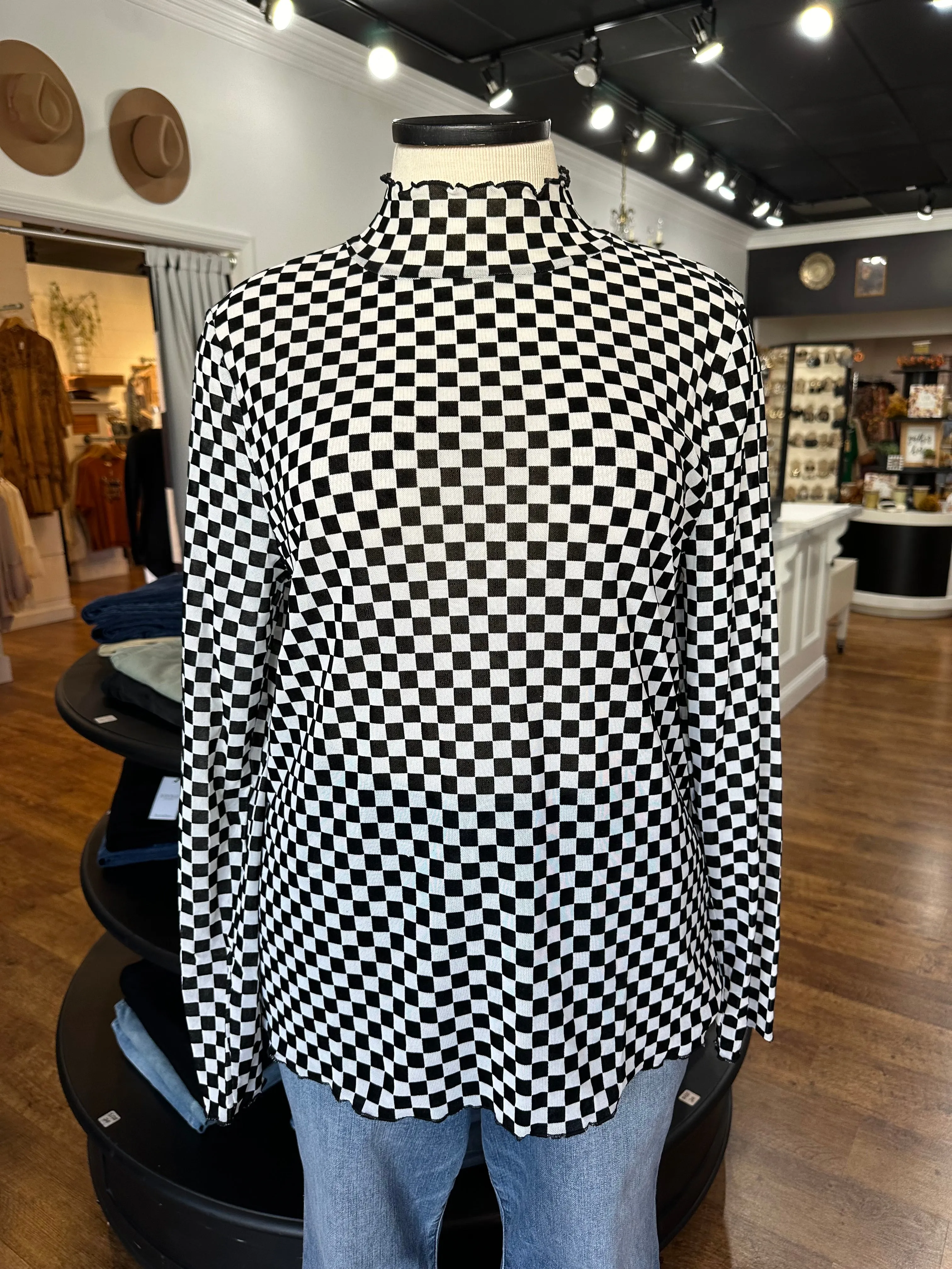Check Me Out Checkered Mesh Top