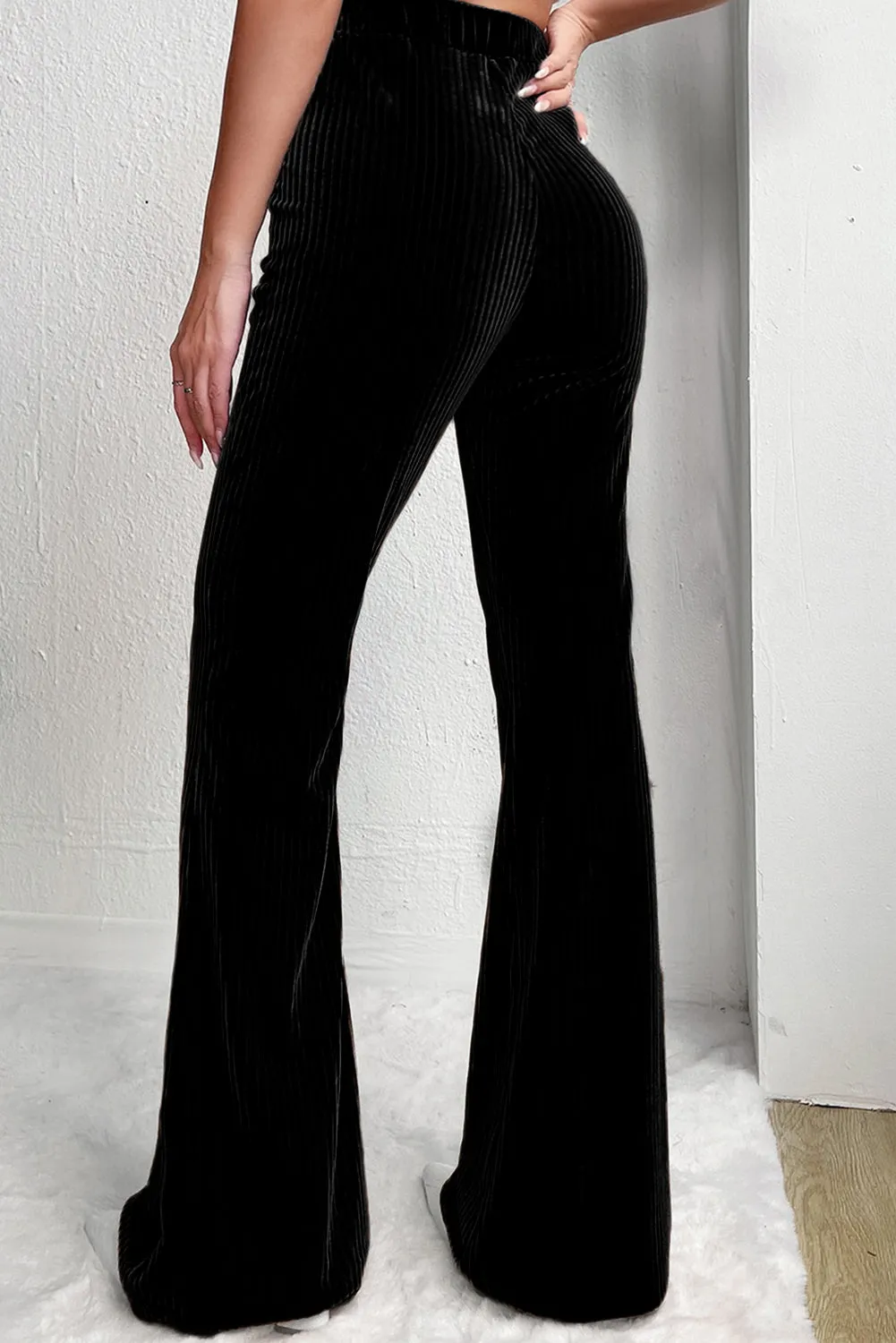 Chestnut Solid Color High Waist Flare Corduroy Pants
