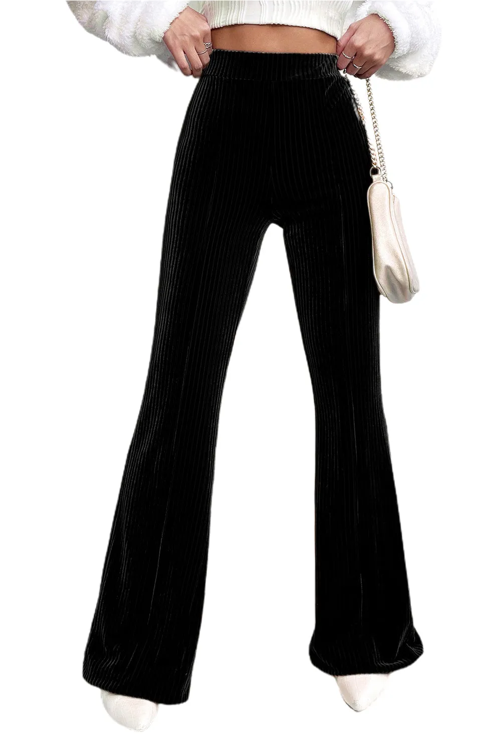 Chestnut Solid Color High Waist Flare Corduroy Pants