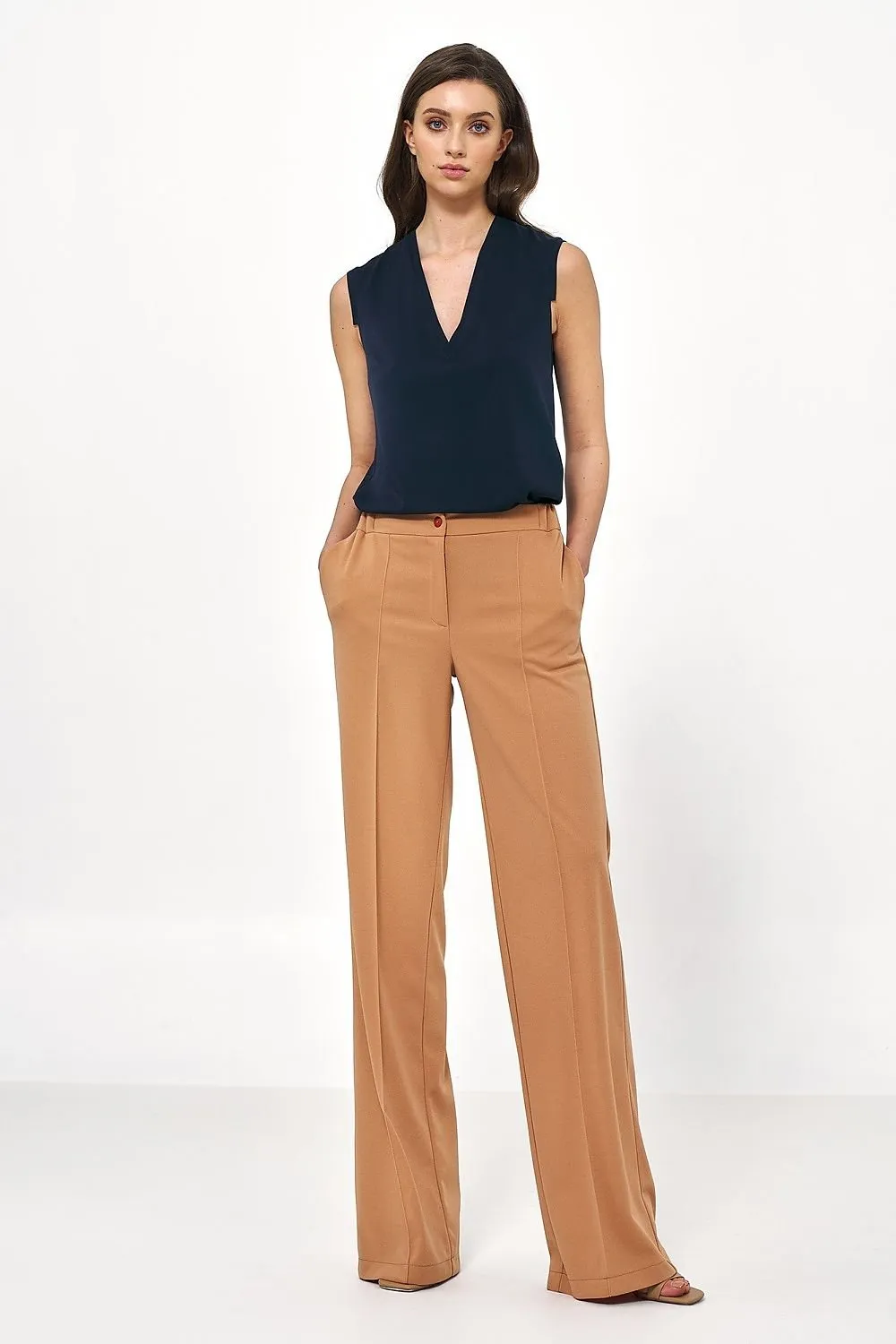 Chic Caramel High-Rise Women's Trousers