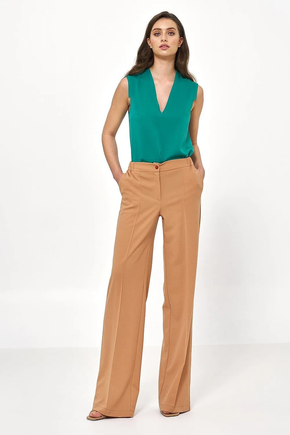 Chic Caramel High-Rise Women's Trousers
