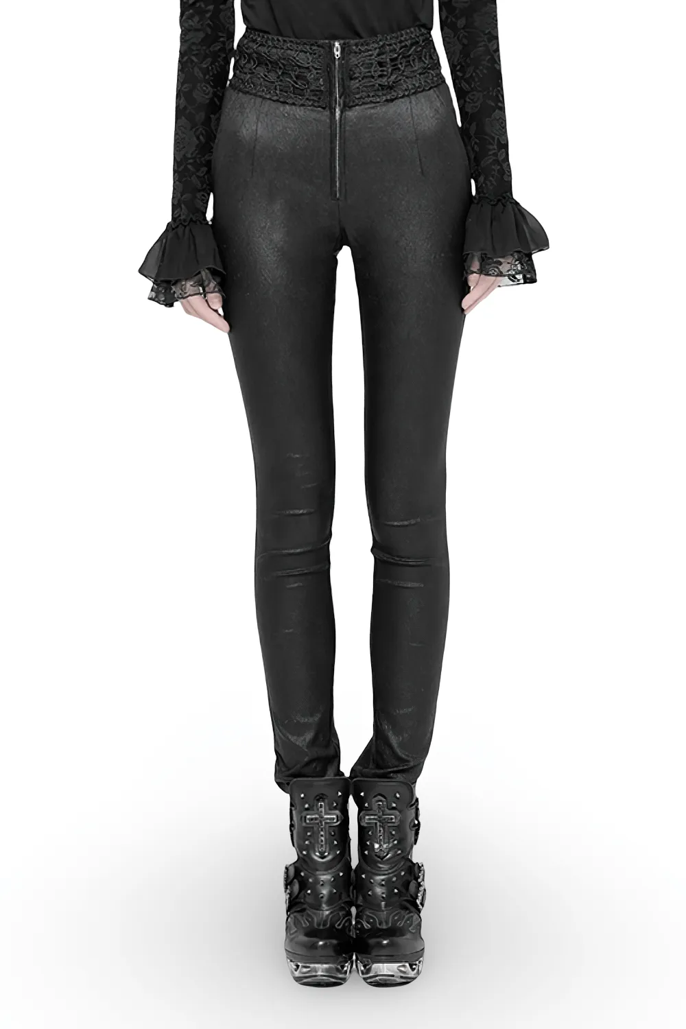 Chic Gothic Womens High Waist Jacquard Skinny Pants