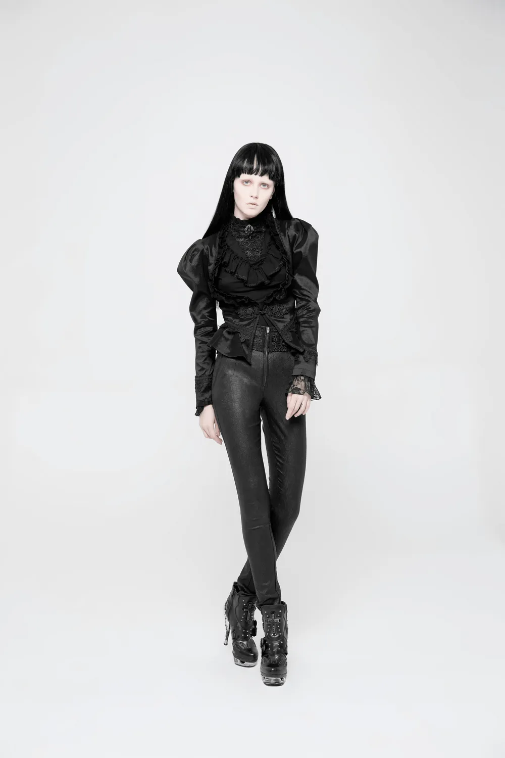Chic Gothic Womens High Waist Jacquard Skinny Pants