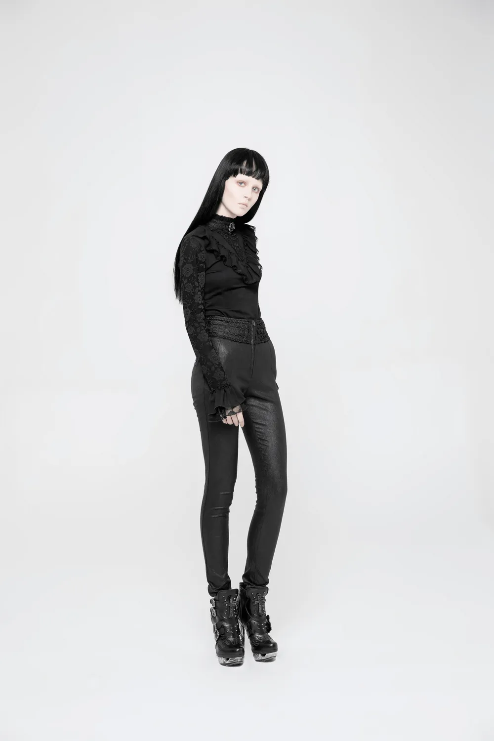 Chic Gothic Womens High Waist Jacquard Skinny Pants