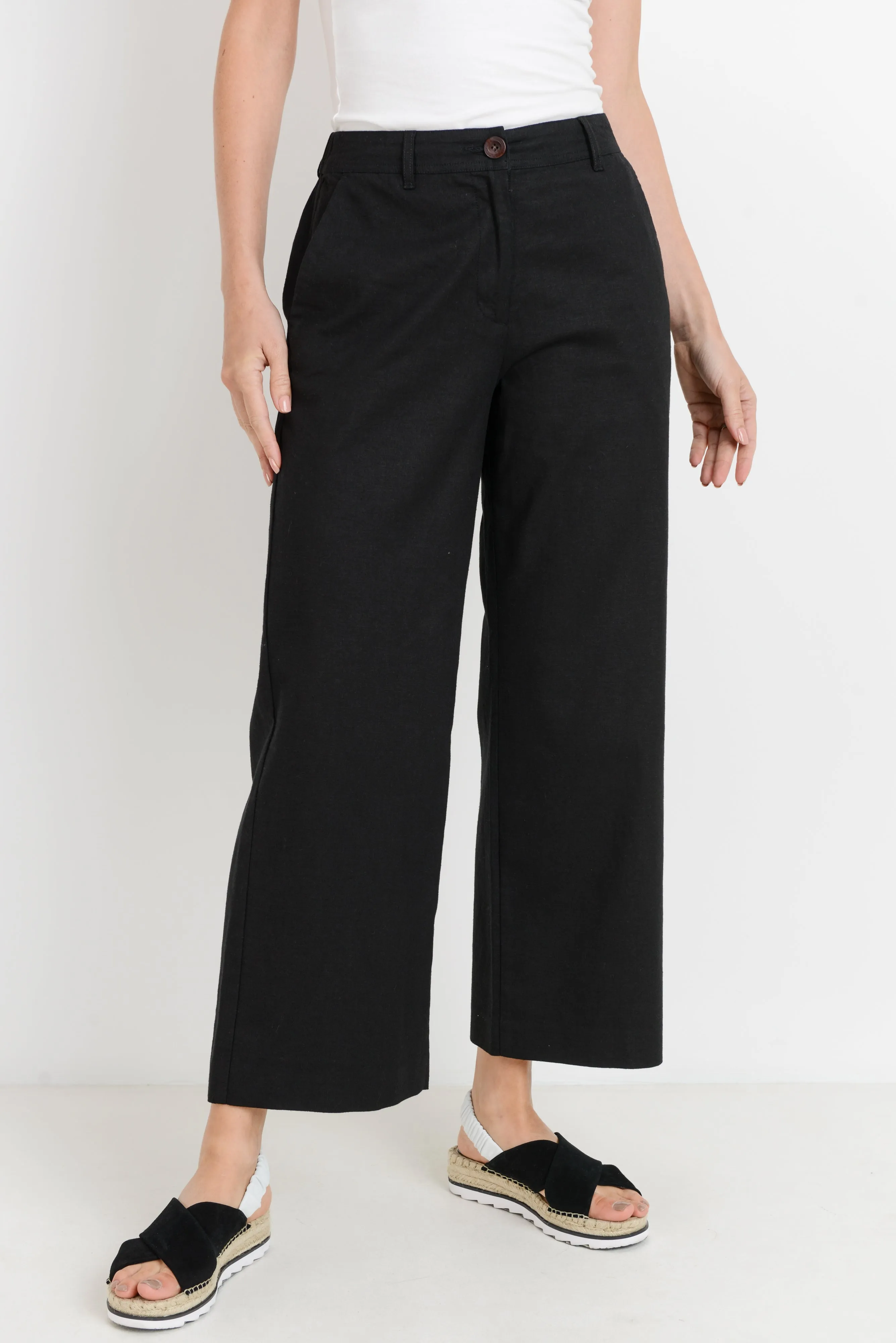 Chic Wide Leg Linen Trouser Pant In Black By LTJ