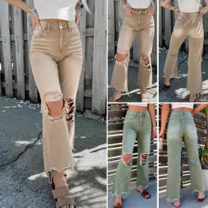 ChicMy-Fall Outfits -Women High-quality Denim Jeans Elastic Denim Trousers for Autumn Wear Vintage High Waist Ripped Flared for Women for Autumn