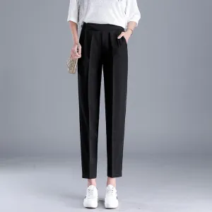 Chiffon Suit Pants Women Thin High Waist Drape Casual Wide Leg Loose Slim Look Straight Petite Floor Length Pants